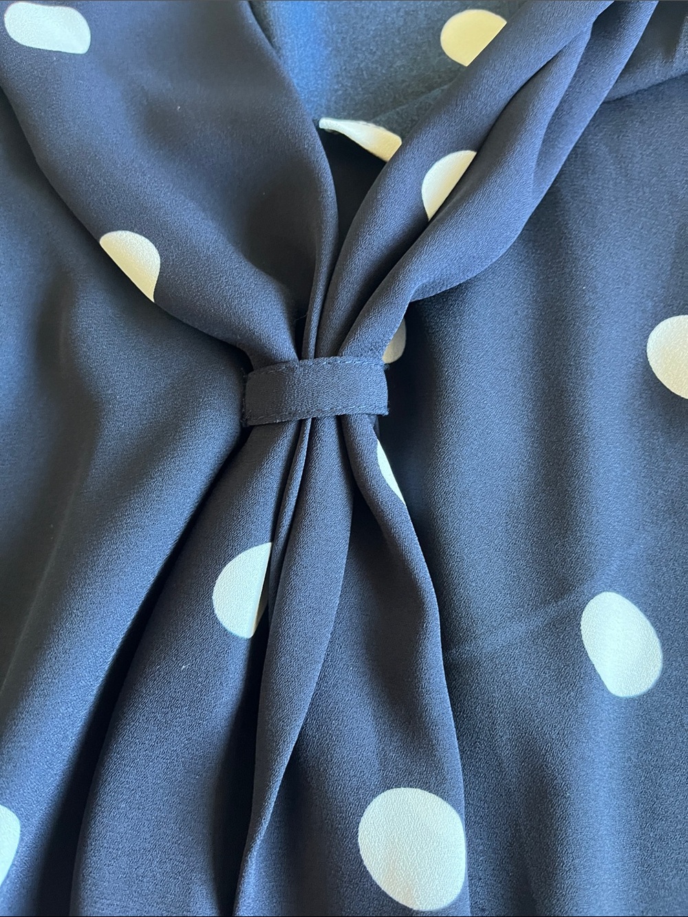Adrianna Papell Navy and White Polka Dot Tie-Neck Blouse - Picture 4 of 7